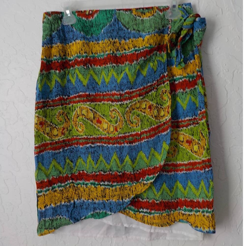 Vintage Forenza Wrap Pencil Skirt Multicolor 100% Rayon Women size 10 Lined